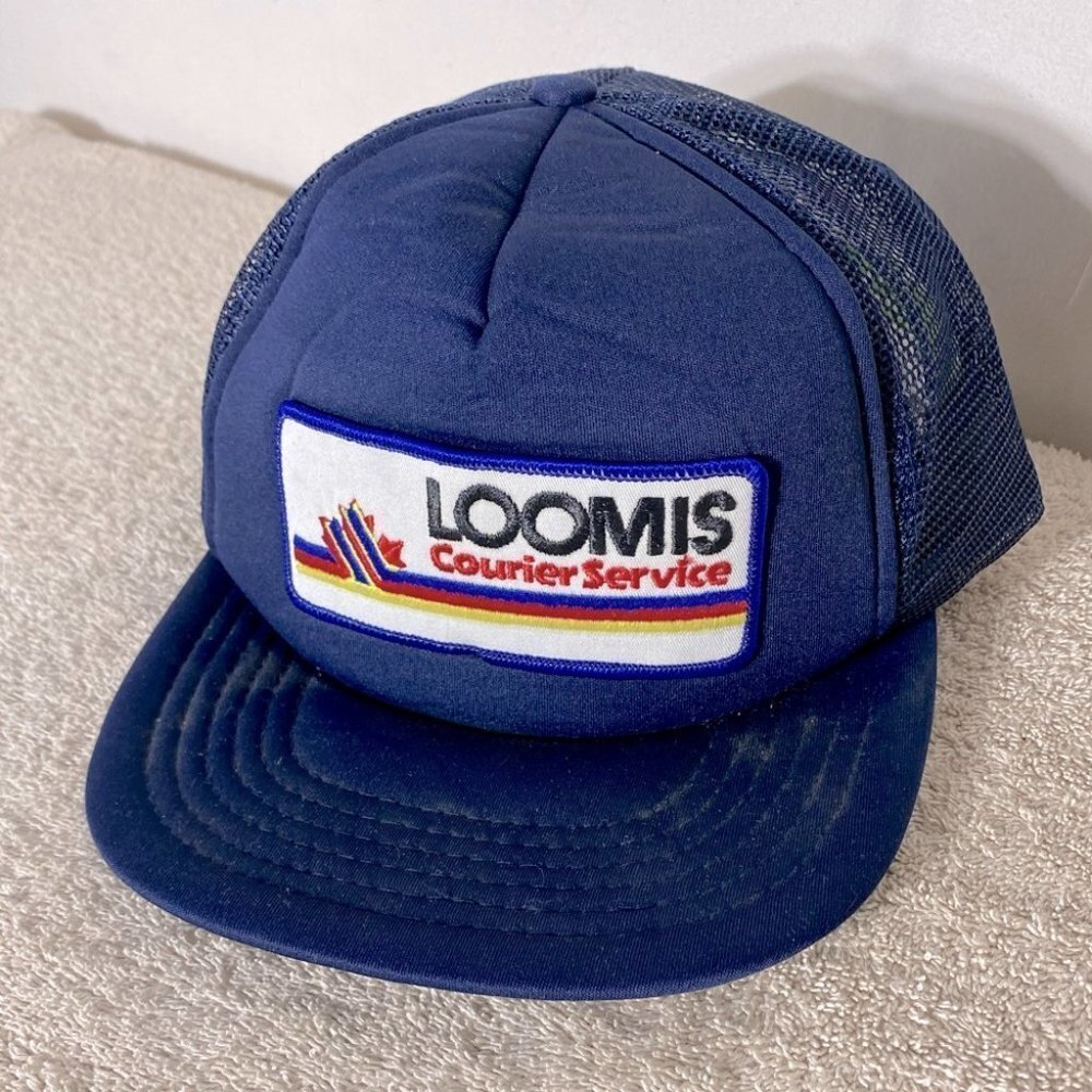 Vintage Navy Blue Loomis Snap Back Mesh Back Trucker Style Hat